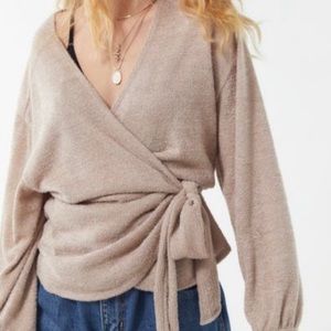 Urban Outfitters Beige Fuzzy Wrap Top